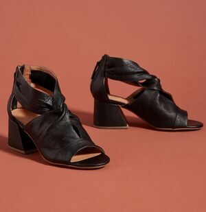 Anthropologie Silent D Leather Shooties Open Toe Block Heel $170 39 8.5